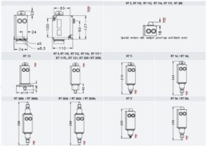 Dimension DANFOSS RT Series เพรซเซอร์สวิตซ์ สวิตซ์ควบคุมแรงดัน